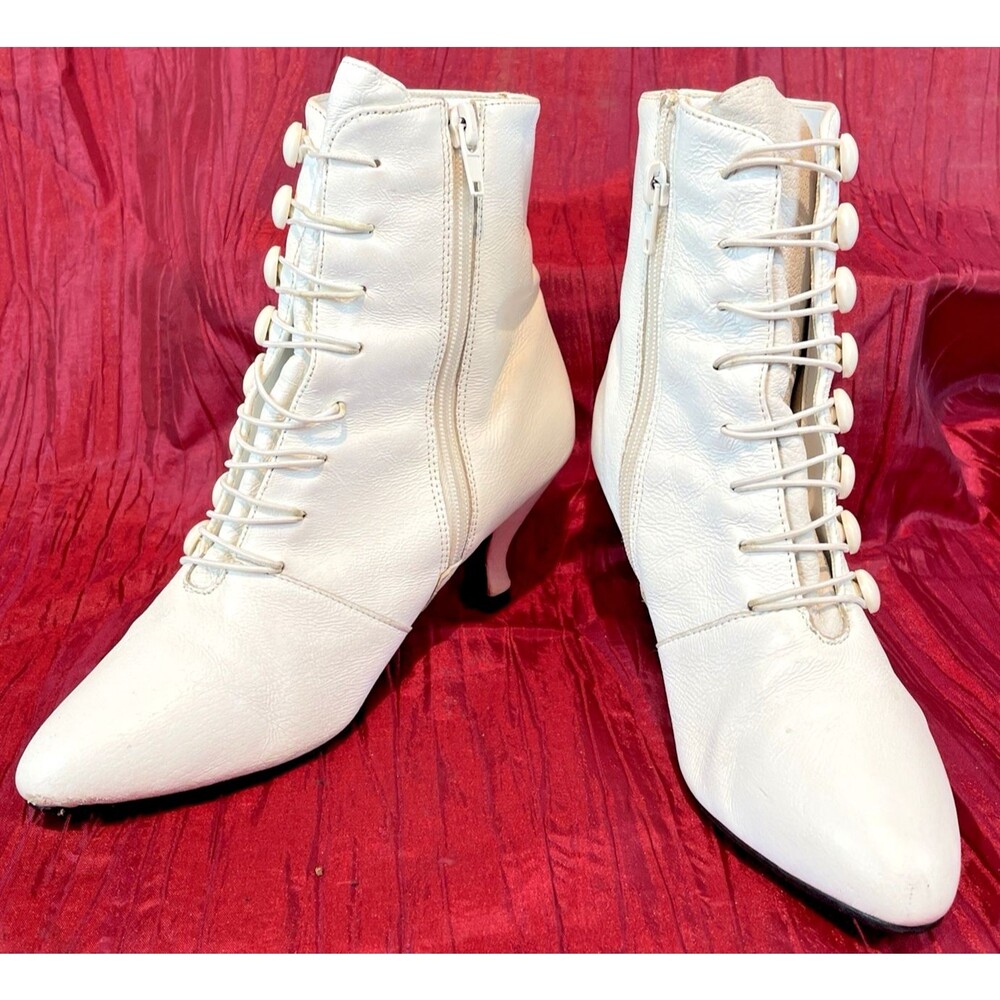 Womens Leather Craft Premier White Leather High Button Ankle Boots sz 6.5M